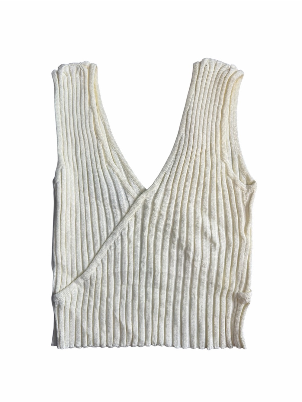 Re Ona Cream Ribbed V-Neck Wrap Tank - Picture 2 of 3